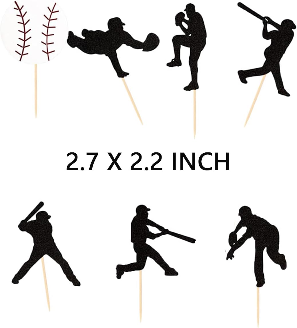 Juego de 8 decoraciones de pastel de béisbol con texto en inglés “Happy Birthday”, decoración de pastel de béisbol y softbol para temática
