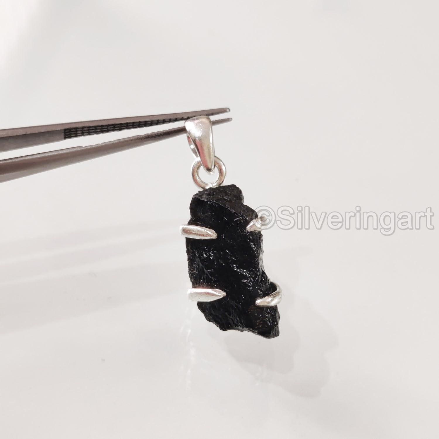 Rough Black Tourmaline Pendant, Natural Black Tourmaline Pendant, October Birthstone, Womens Pendant Necklace, 925 Sterling Silver, Christmas,