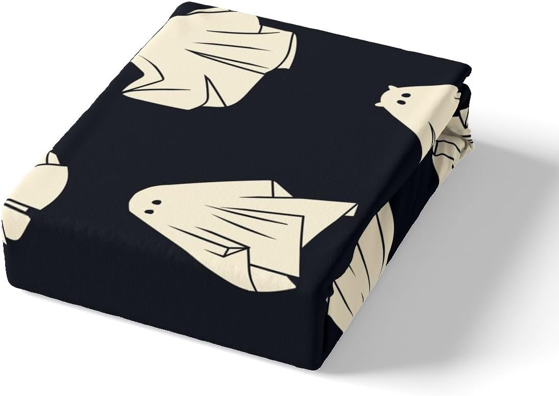 Castle Fairy Sábana bajera ajustable con estampado de fantasmas de Halloween para niños, ropa de cama de tela decorativa suave, color negro,