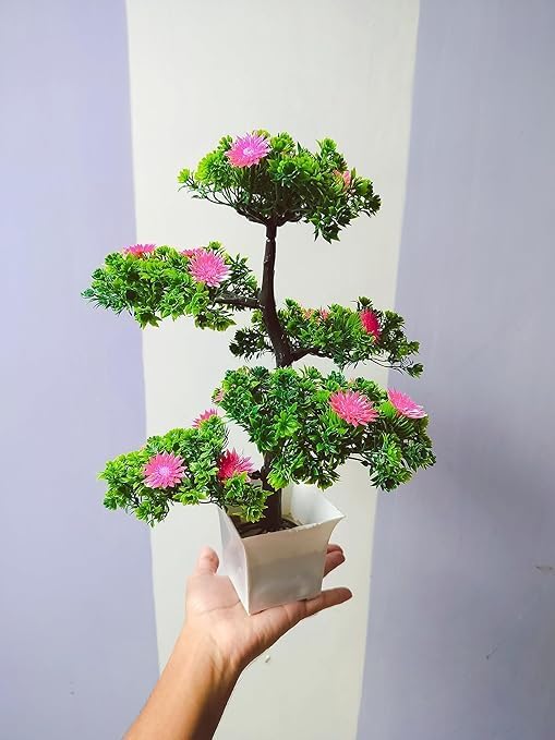 Árbol bonsái artificial, planta bonsái artificial para decoración del hogar, plantas de interior, árbol de gran tamaño con flores (flores rosadas)