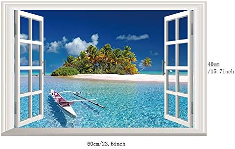 Calcomanías 3D falsas para ventanas, para pared, barco, en el mar, palmera, marco, decoración de ventana, extraíble, autoadhesiva, vinilo,
