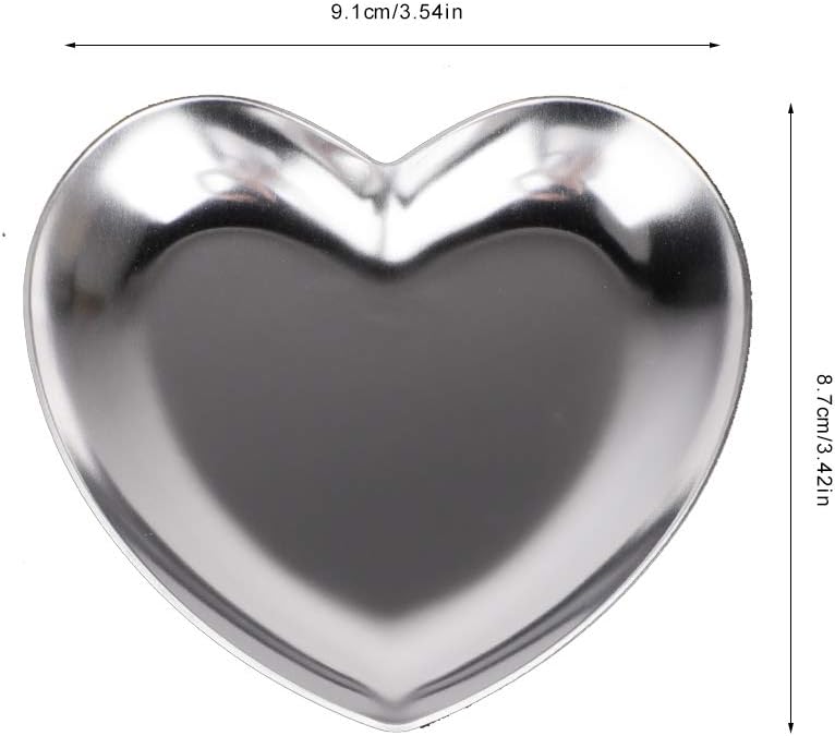 Bandeja decorativa pequeña de acero inoxidable, plato en forma de corazón de 3.5 pulgadas, bandeja de té, plato de joyería, organizador de
