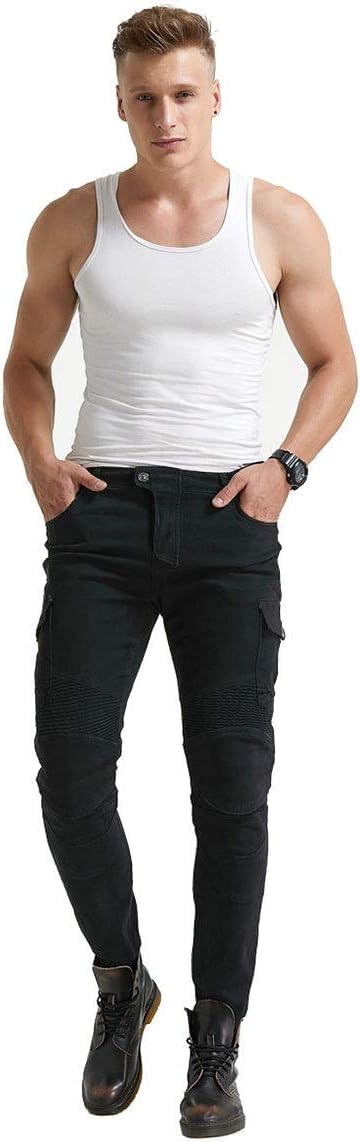 Pantalones de motociclista para hombre, pantalones de mezclilla, protectores con rodilleras y almohadillas de cadera VES6 (negro, XL  34)