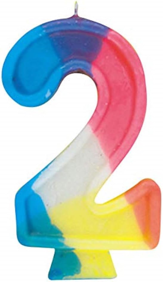 Vela de cumpleaños única y vibrante número “2” arcoíris  2.75 pulgadas (1 unidad)  perfecta para celebraciones memorables de segundo cumpleaños