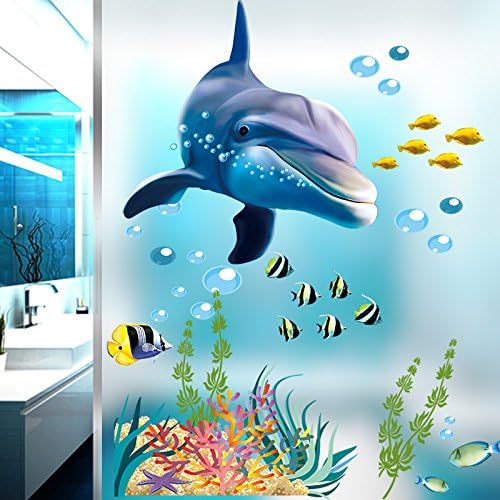 Calcomanías de pared con temática de océano, diseño de peces lindos peces azules, pasto marino, coral, multicolor, para cuarto de bebé, habitación