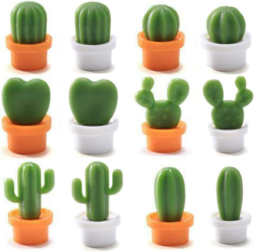 Imán de cocina para nevera, imán de oficina, pizarra blanca y tablero de limpieza en seco, bonito y colorido diseño en maceta, 12 juegos de cactus 2