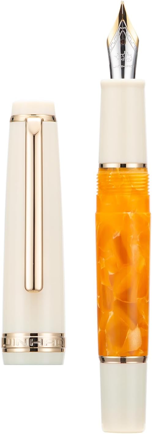 Jinhao 82 Mini pluma estilográfica extra fina, bolígrafo acrílico naranja con borde dorado con juego de convertidor