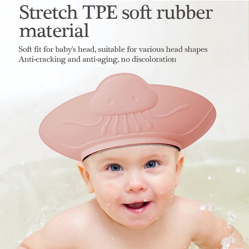 Gorro de ducha de bebé con visera de silicona ajustable y segura para bebés y niños pequeños (6 meses-12 años15.8 a 22.8 pulgadas) (medusa rosa)