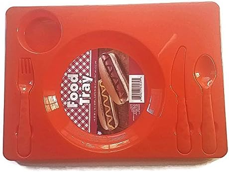 Multipack – Juego de 2 bandejas de alimentos con compartimentos para niños con cubiertos, color rojo y verde azulado