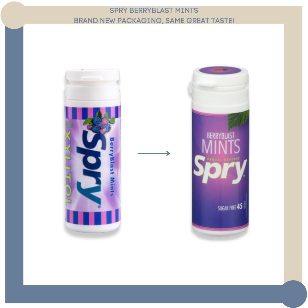 Spry – Paquete variado de 6 mentas 100% xilitol, sin azúcar, sin gluten, naturales, sin OMG para la salud bucal, cuidado de las encías, defensa