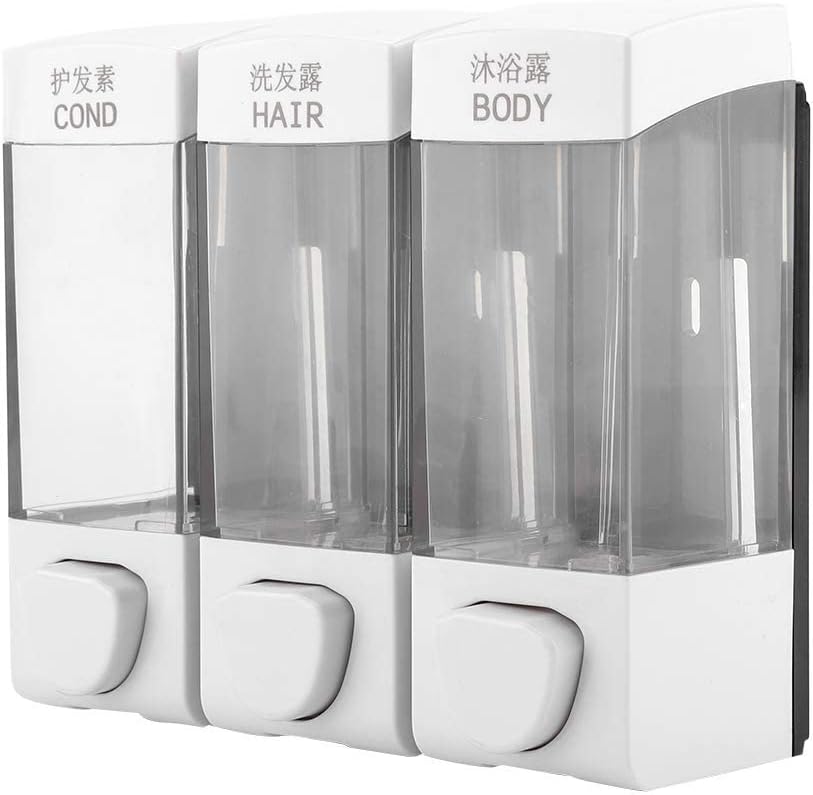 Oumefar Dispensador de 3 cámaras y ducha montado en la pared, loción líquida, dispensador de champú manual, dispensador de ducha, 3 cámaras, sin