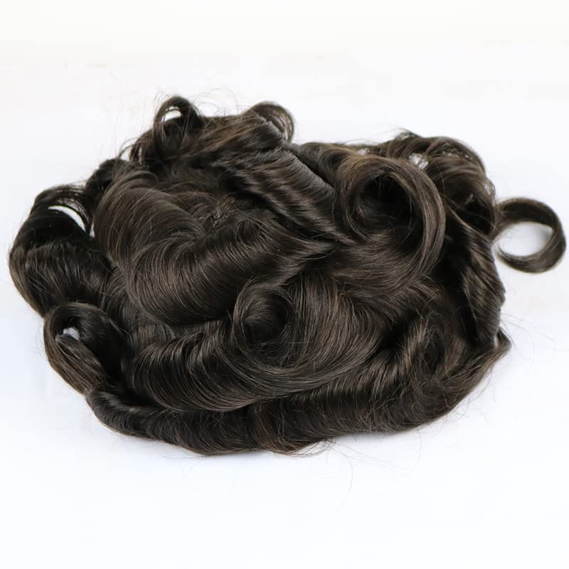 SIMBEAUTY Peluca de encaje francés con base australiana con poliuretano alrededor de los hombres, estilo tupé, cómoda peluca de cabello humano