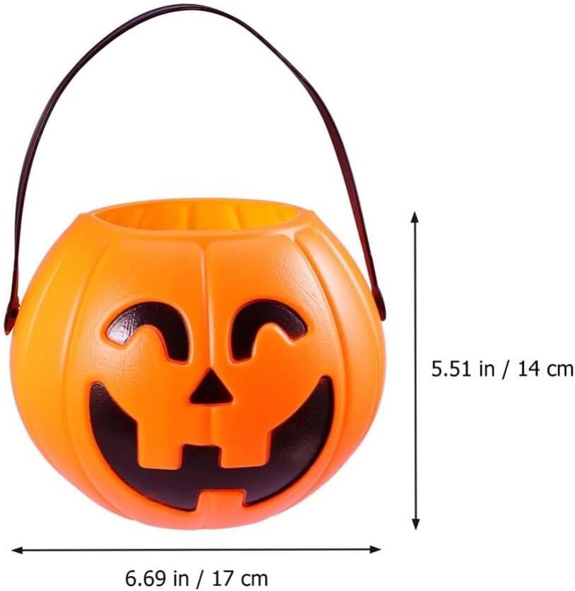 Abaodam Cubo de calabaza de Halloween portátil para dulce o truco, cubo de almacenamiento de caramelos Jack O Lantern, cubo de plástico para dulces