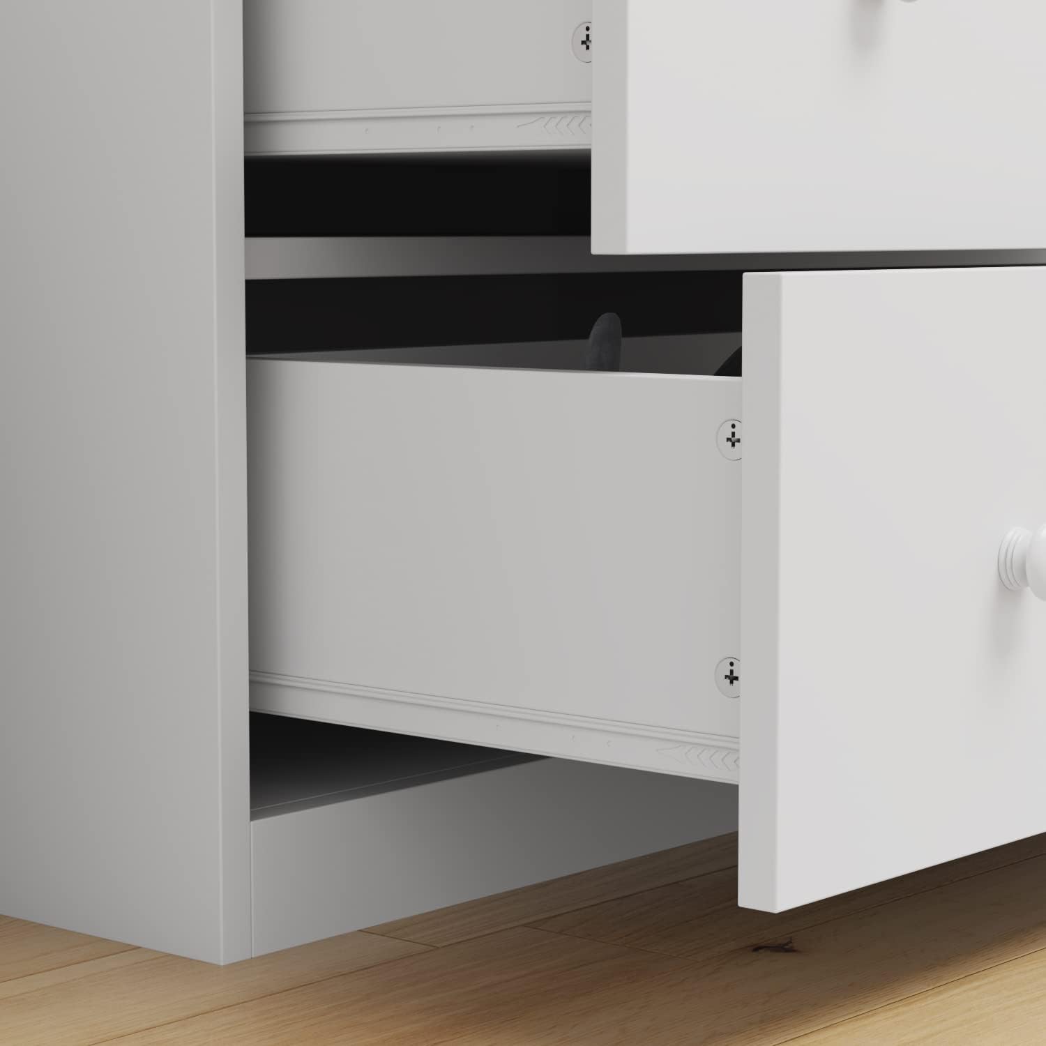 AIEGLE Cómoda de bebé, cómoda de dormitorio blanca con 5 cajones y estantes de almacenamiento, cómoda de madera para almacenamiento de habitación