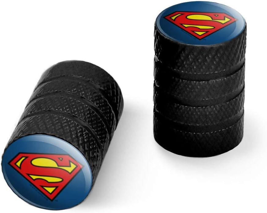 Superman Classic S Shield Logo Moto Bicicleta Llanta Llanta Llanta Tapones de Válvula de Aluminio