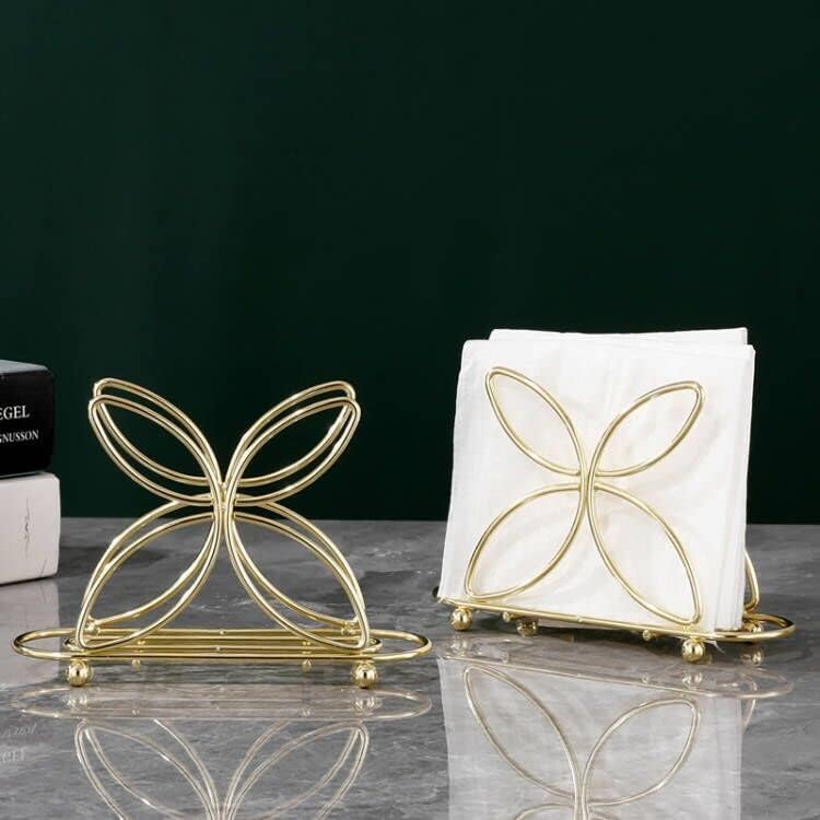 Servilleteros para mesa, juego de 2 servilleteros dorados, dispensador de pañuelos independiente de metal con diseño de mariposa, organizador de