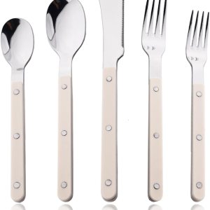 JASHII Juego de cubiertos de 20 piezas de acero inoxidable con remache, juego de cubiertos retro, cuchillo, tenedor, cuchara, servicio para 4 JASHII Juego de cubiertos de 20 piezas de acero inoxidable con remache, juego de cubiertos retro, cuchillo, tenedor, cuchara, servicio para 4