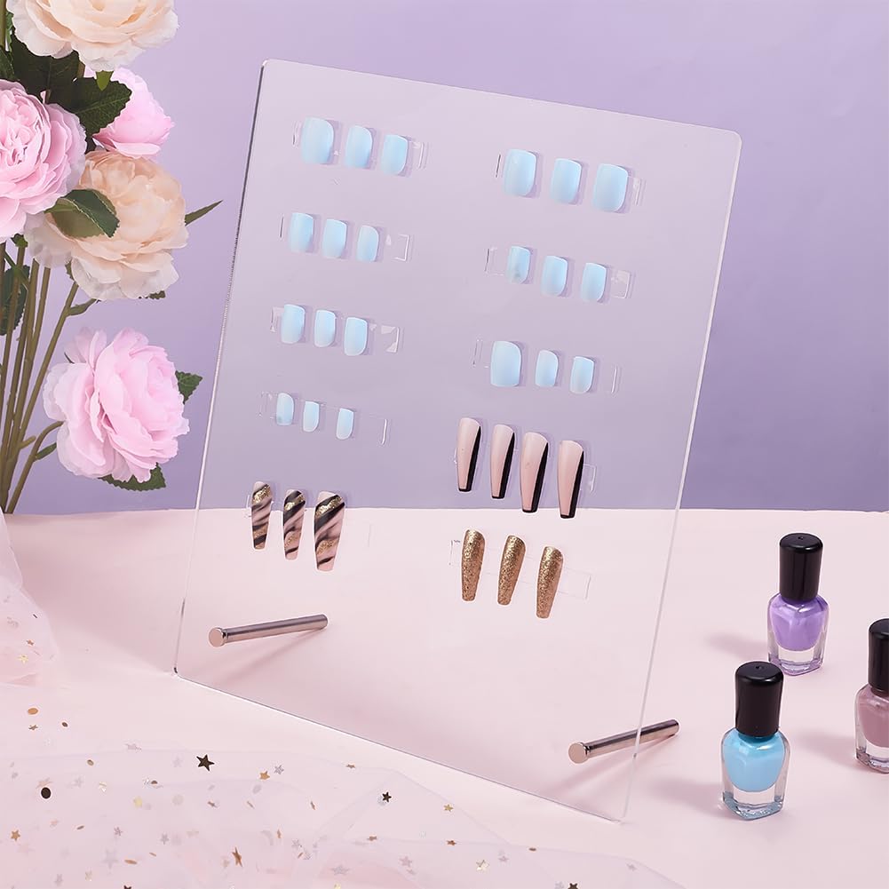 Tablero de exhibición de acrílico transparente para arte de uñas con 2 rollos de cinta adhesiva de doble cara y 50 palitos de exhibición de uñas