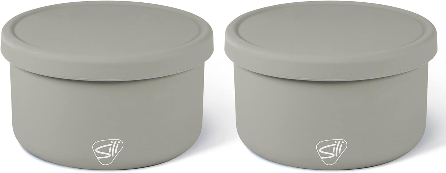Silipint Cuencos de silicona con tapa de 20 oz paquete de 2 Moonstone – irrompible, flexible, microondas, lavavajillas, antideslizante