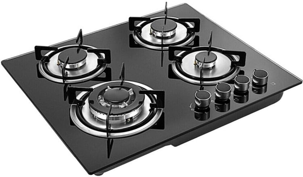 Placa de cocina de vidrio templado negro Estufa incorporada Placa de cocción Cocina fácil de limpiar para cocinar (4 quemadores)