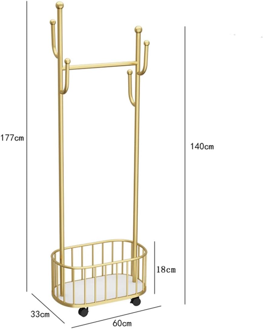 Perchero dorado de metal resistente con estante inferior para el hogar y lavandería, camisas, jeans y abrigos