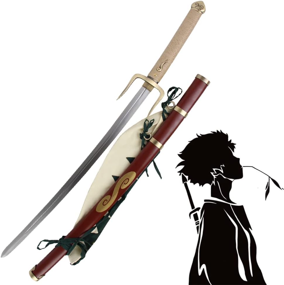 Yongli Sword Samurai Champloo Mugen’s Typhoon Swell Sword GEN Anime japonés Cosplay Réplica Props Acero al carbono Madera Saya con bolsa de correa
