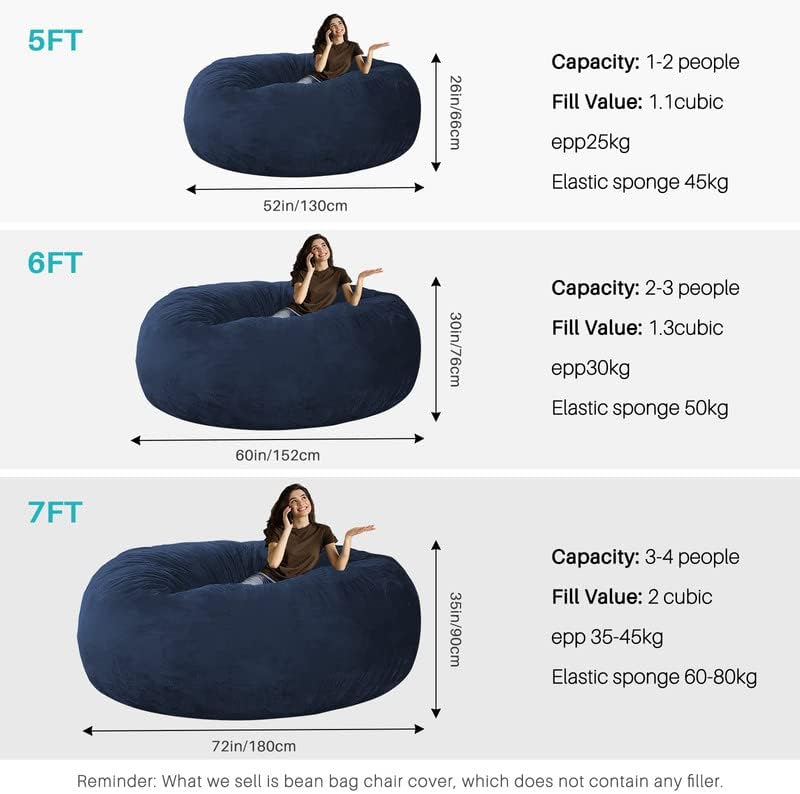 Funda para puf de gran tamaño para adultos, muebles de sala de estar, de microfibra suave y lavable, funda para silla de puf para niños, funda para