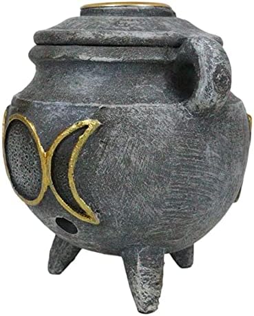 Ebros Gift Witchcraft Wicca Sagrada Triple Luna Femenina Símbolo de Diosa Caldero Cono de Incienso Reflujo Titular Estatuilla de Halloween Oculto