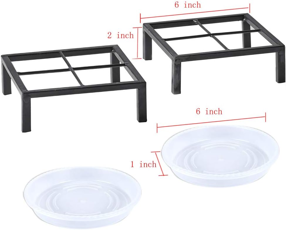Soporte de metal pequeño de 6 pulgadas para plantas con platillo para interiores y exteriores, contenedor de hierro inoxidable para jardín, estante