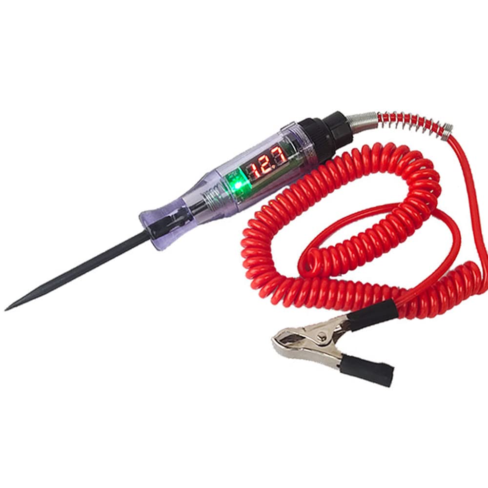 Pluma de prueba de circuito de camión de automóvil, probador de luz resistente de 3-70 V con cable de resorte voltímetro, luz de prueba digital