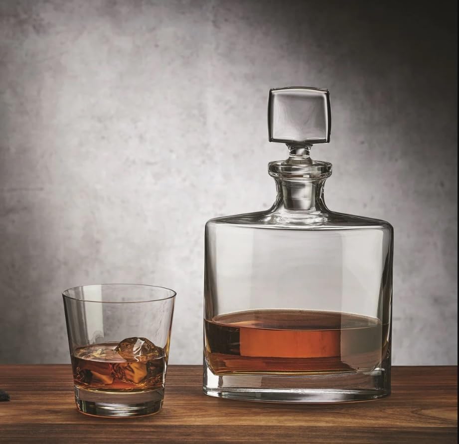 NUDE Square & Rocks V – Juego de regalo de whisky de 40.5 onzas, juego de decantador con vasos de cristal de whisky, sin plomo, vasos de bourbon y