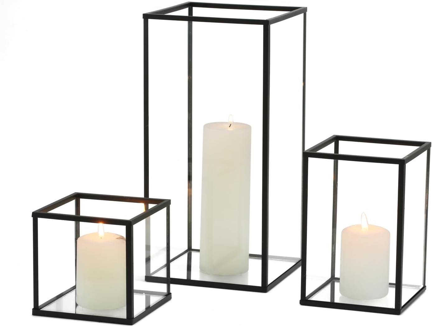 PHOSPHOR Juego de 3 portavelas de cristal para huracán, color negro, para bodas, fiestas, vacaciones, cumpleaños, decoración del hogar