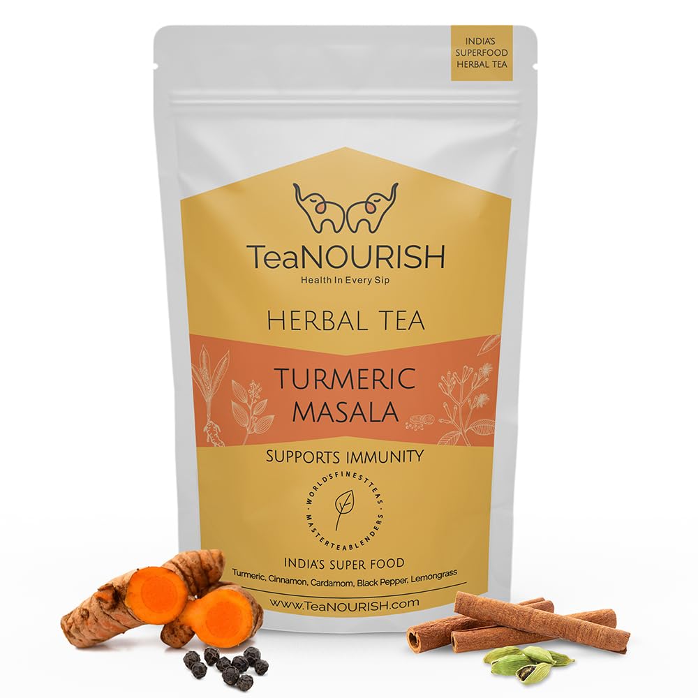 TeaNOURISH Té de hierbas Masala de cúrcuma  Sin cafeína  100% natural  Té de apoyo inmunológico  Cúrcuma, canela, cardamomo, pimienta negra,