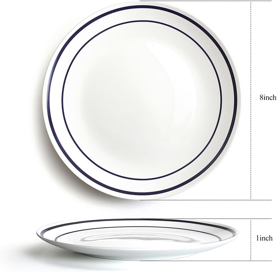 YFWOOD Juego de 6 platos llanos de cerámica, platos de ensalada de 8 pulgadas, mesa redonda de porcelana contemporánea, adecuados para postres,