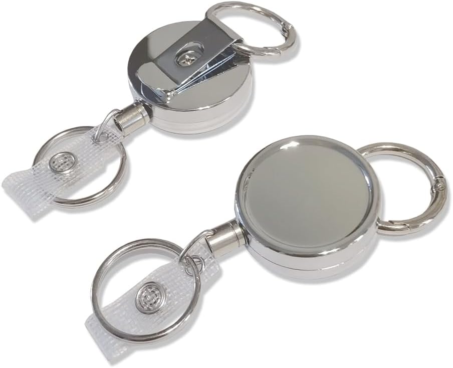 WENSUNNIE Paquete de 2 portatarjetas de identificación (tiene 1 a 4 tarjetas), llavero retráctil con clip, mosquetón resistente, soporte para