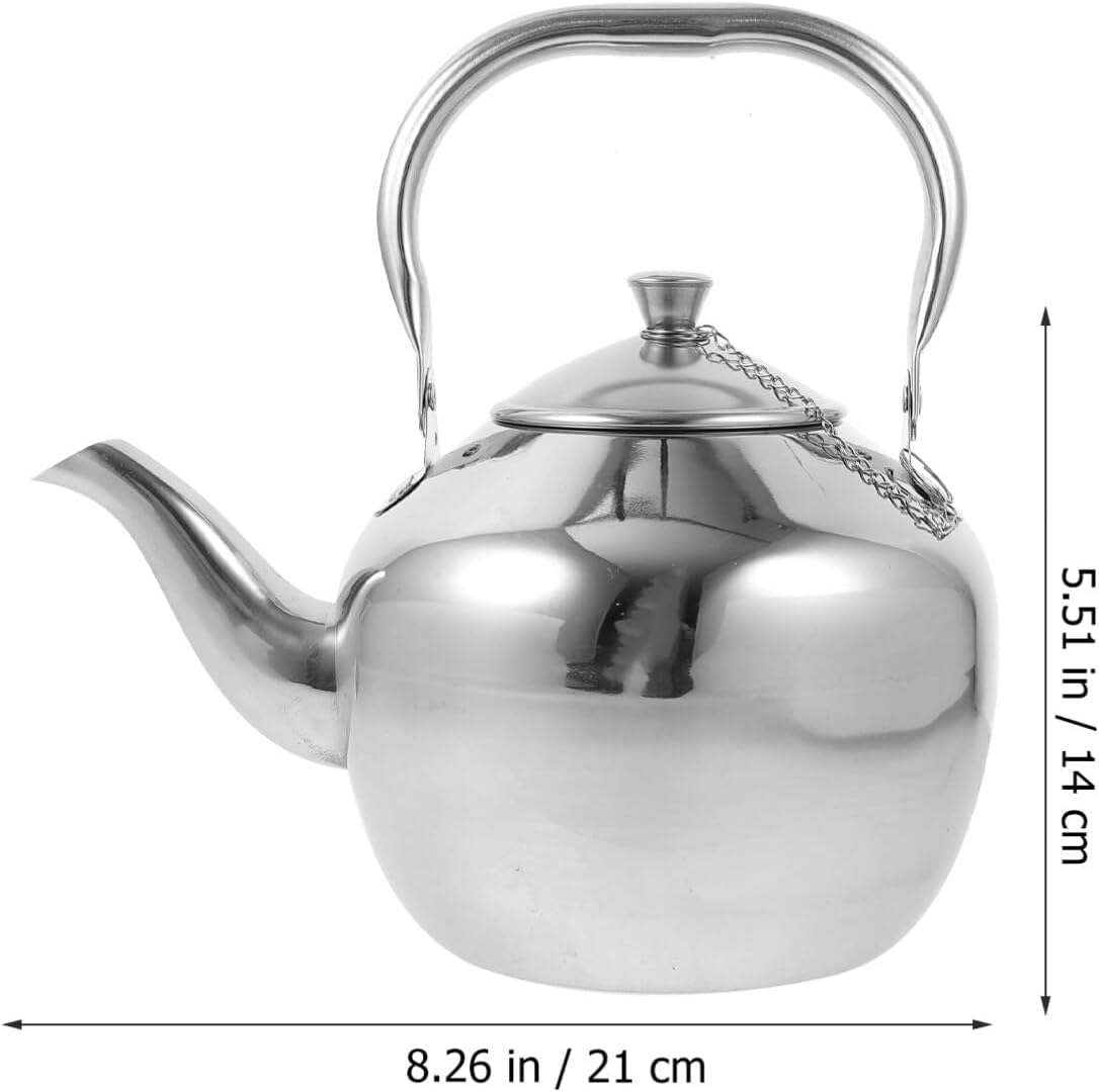 Kichvoe Tetera de viaje de acero inoxidable, tetera de metal, tetera de metal, tetera de agua con asa, tetera para cocina, tetera de acero