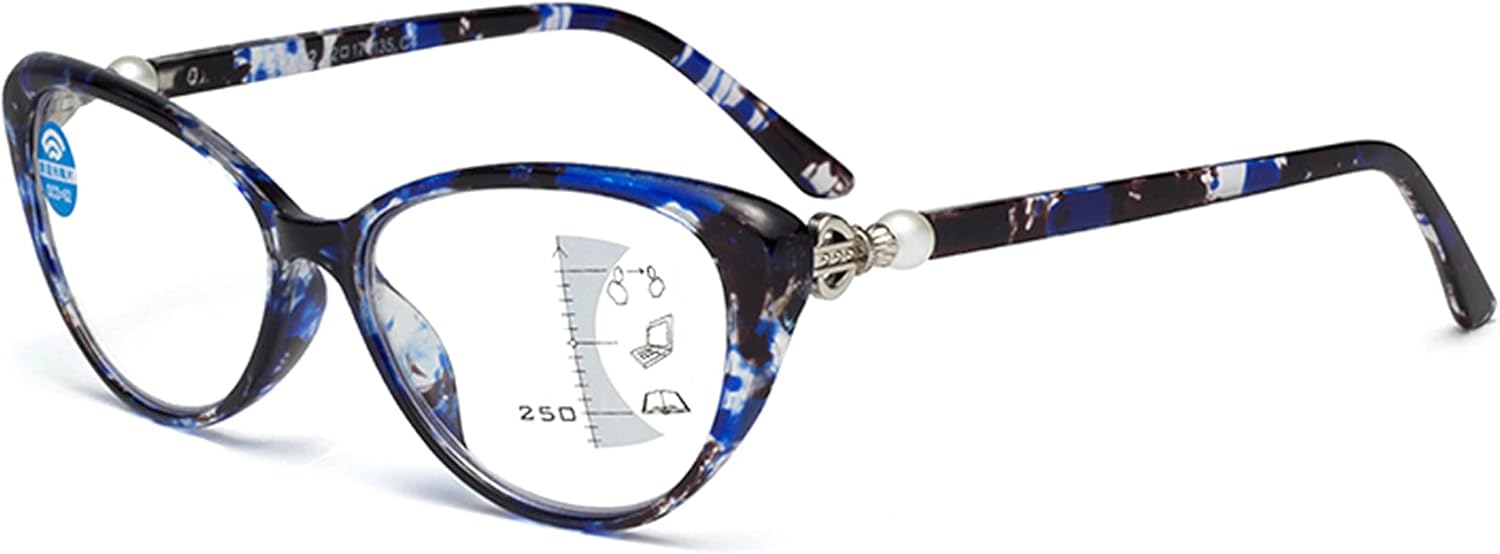 YIJIA-YOUNG Gafas de lectura multifocales progresivas ojo de gato para mujer con bloqueo de luz azul lectores con bisagra de perla 3251002