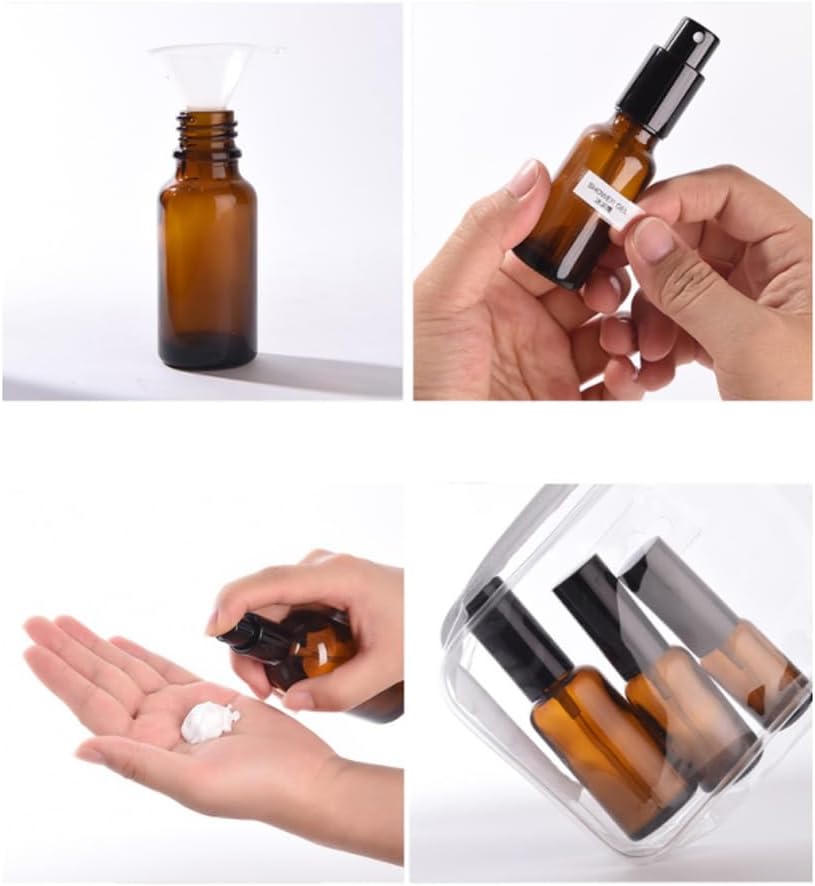 6 botellas de loción de vidrio ámbar de 1.0 fl oz1 oz vacías recargables para maquillaje cosmético, tamaño de viaje, dispensador de frascos para