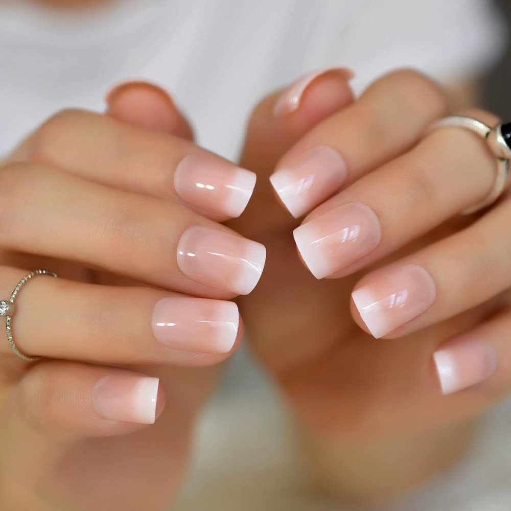 Coolnail – Uñas postizas francesas blancas y rosa nude, con forma cuadrada y ovalada, gel UV, uñas postizas para niñas, cobertura total, tips de