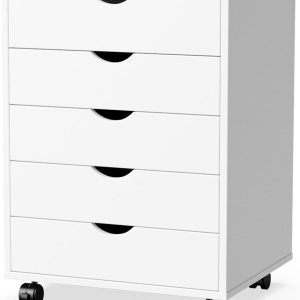Sweetcrispy Cómoda de 5 cajones, armarios de almacenamiento de madera, armario móvil blanco con ruedas, organizador de habitación, cajones pequeños Sweetcrispy Cómoda de 5 cajones, armarios de almacenamiento de madera, armario móvil blanco con ruedas, organizador de habitación, cajones pequeños
