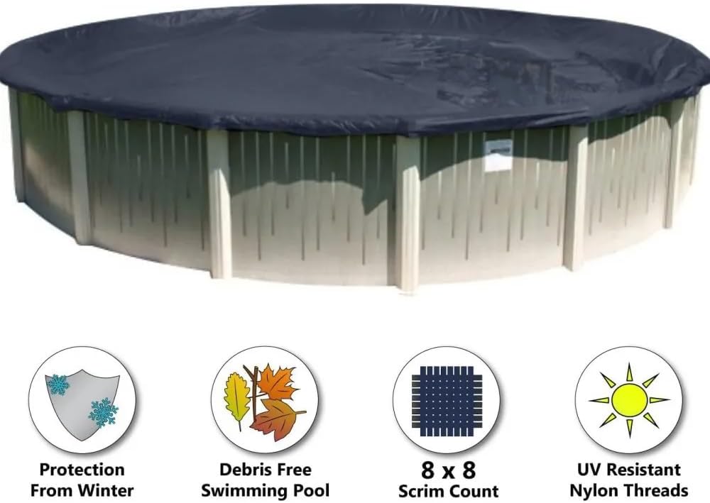 Cubierta de piscina de invierno de lujo para piscinas redondas de 18 pies  AzulNegro  Fácil de instalar, protección UV y duradera  Incluye material