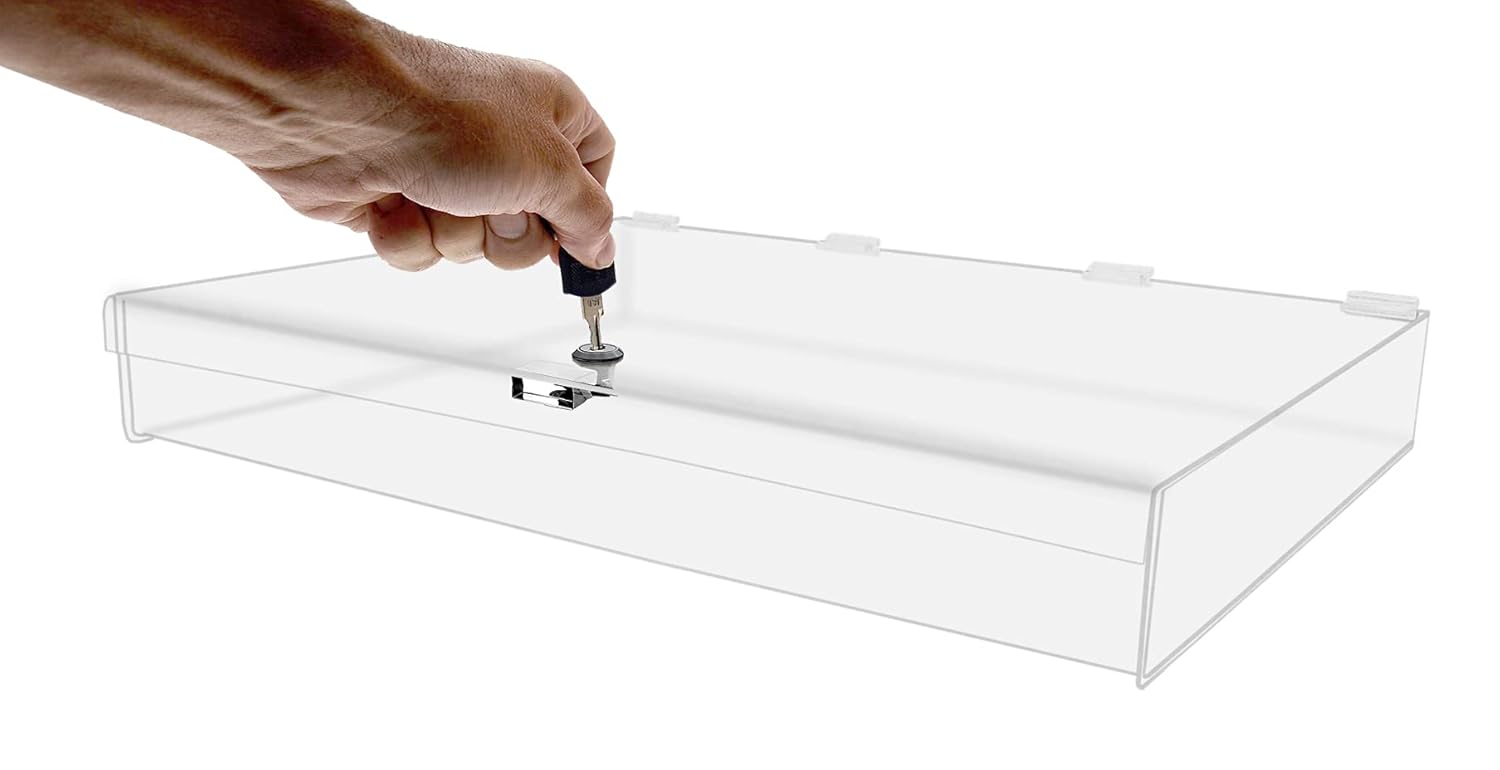 Vitrina de acrílico con cerradura con llaves, 24 x 18 x 3.75 pulgadas, bandeja rectangular transparente para encimera con tapa para ferias