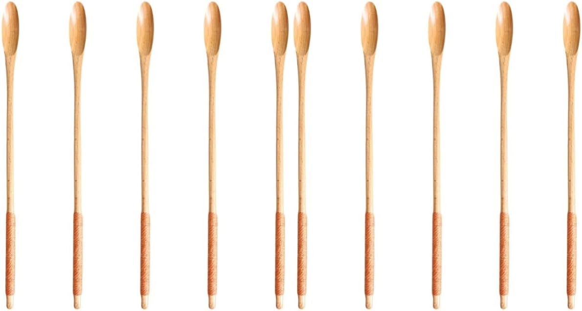 10 cucharas de miel largas naturales para cocinar cucharas para servir revolver, prensa de cocina antiadherente, utensilios de soda, té, café,