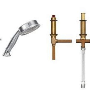 Moen T944-9792 Eva Grifo de bañera romana de arco alto de dos manijas incluye ducha de mano con válvula, cromo Moen T944-9792 Eva Grifo de bañera romana de arco alto de dos manijas incluye ducha de mano con válvula, cromo