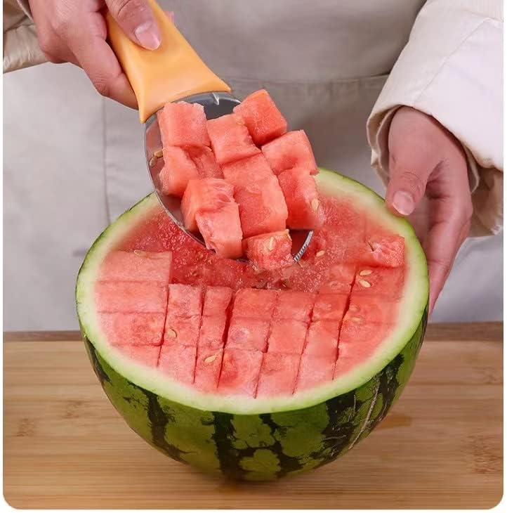Cortador de mango de 2 piezas, cortador de sandía, artefacto de corte de mango, cuchara de frutas de acero inoxidable para fiestas familiares y