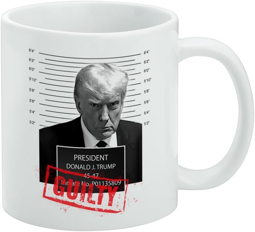 Trump Mugshot Guilty – Taza de café de cerámica, tazas de regalo novedosas para café, té y bebidas calientes, 11 onzas, color blanco