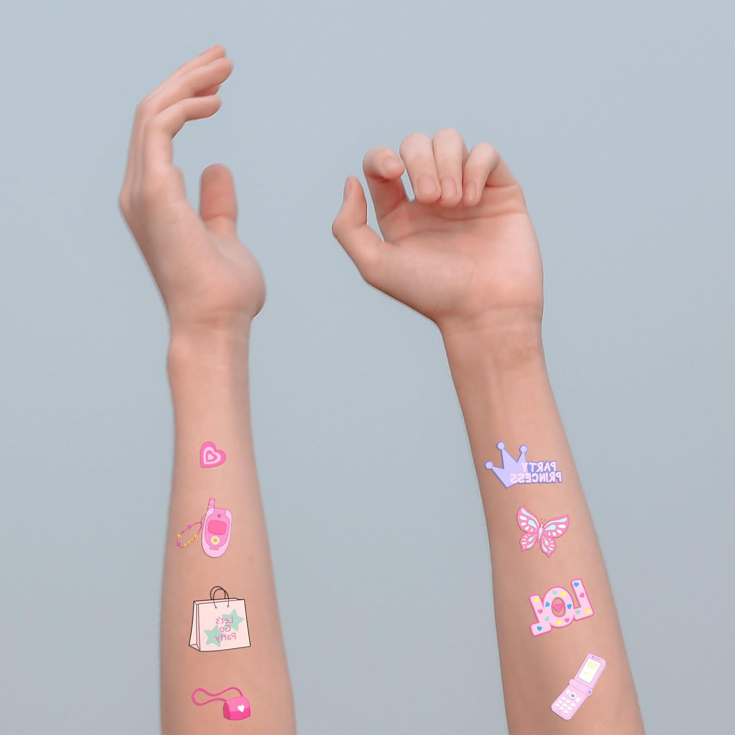 10 hojas de tatuajes temporales rosados para niñas, 77 patrones, tatuajes temporales de despedida de soltera, tatuajes temporales Y2K, recuerdos de