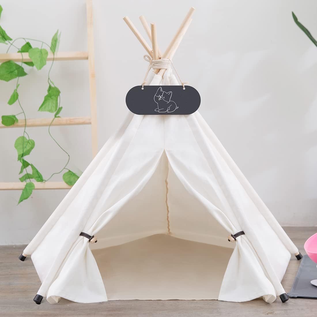 Mooipet Tienda de campaña tipi para mascotas para perros y gatos, cama para perros con cojín grueso, casa de juegos extraíble y lavable