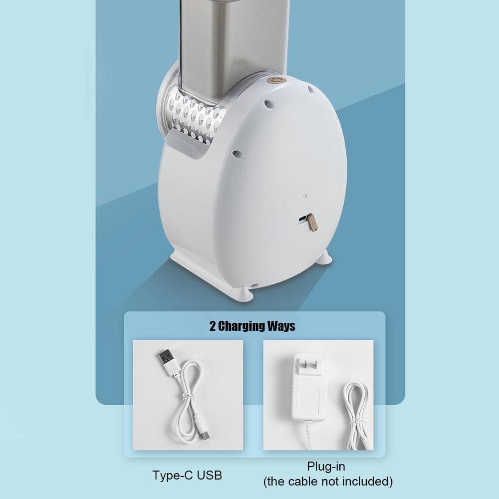 Trituradora eléctrica de quesos con carga tipo C, con un solo toque, rotativa, automática, con 3 accesorios gratuitos para verduras, quesos y