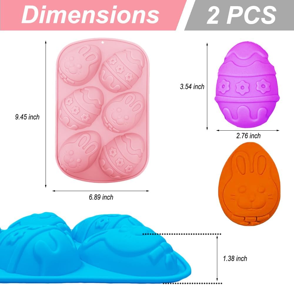 Molde de silicona con forma de huevo de Pascua, 2 moldes de silicona para chocolate, dulces, magdalenas, magdalenas, gelatina, jabón, bomba de baño,